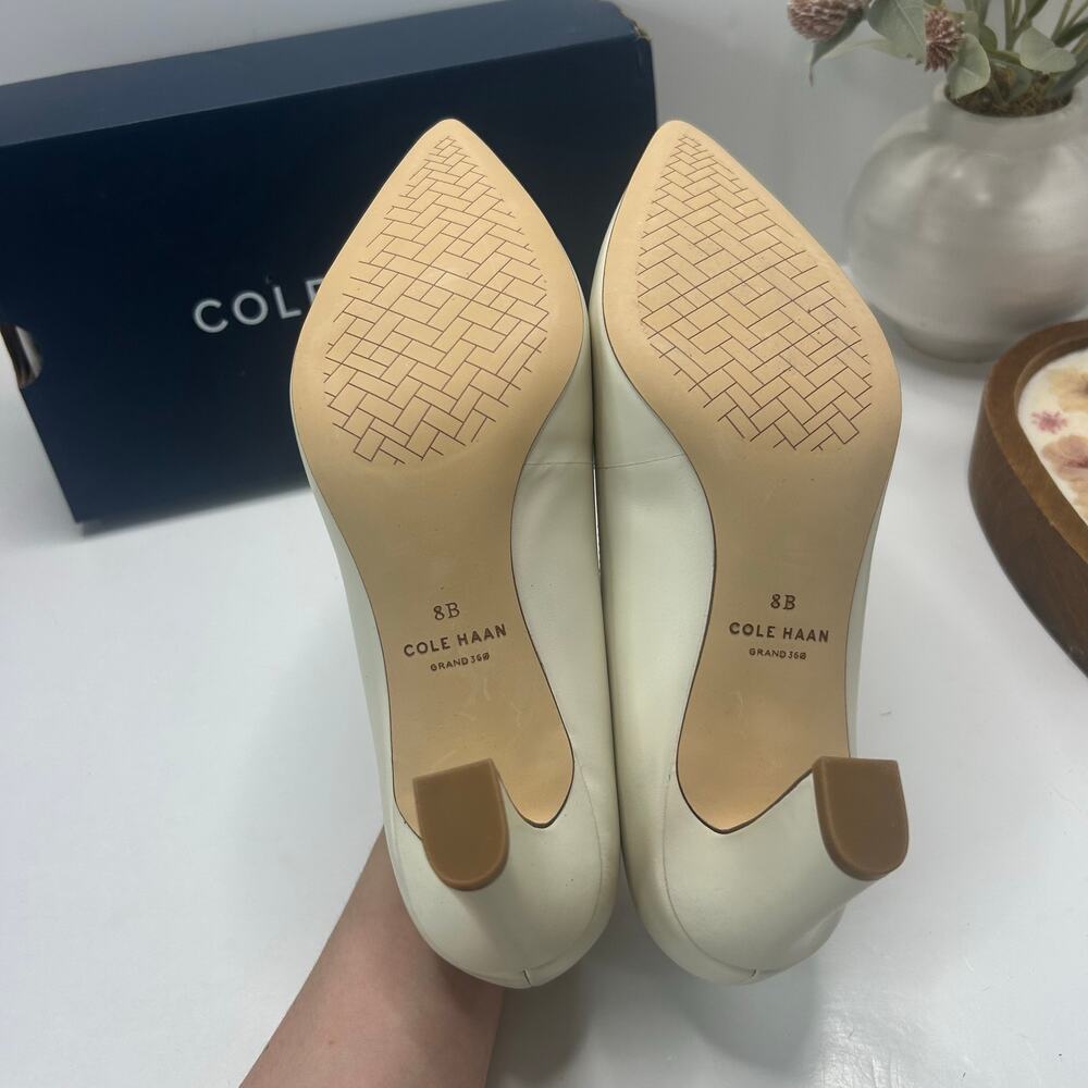 Cole Haan Mylah Leather Chunky Heel Pump 75MM Ivory W29249 Women 8B Tried On - Picture 8 of 9
